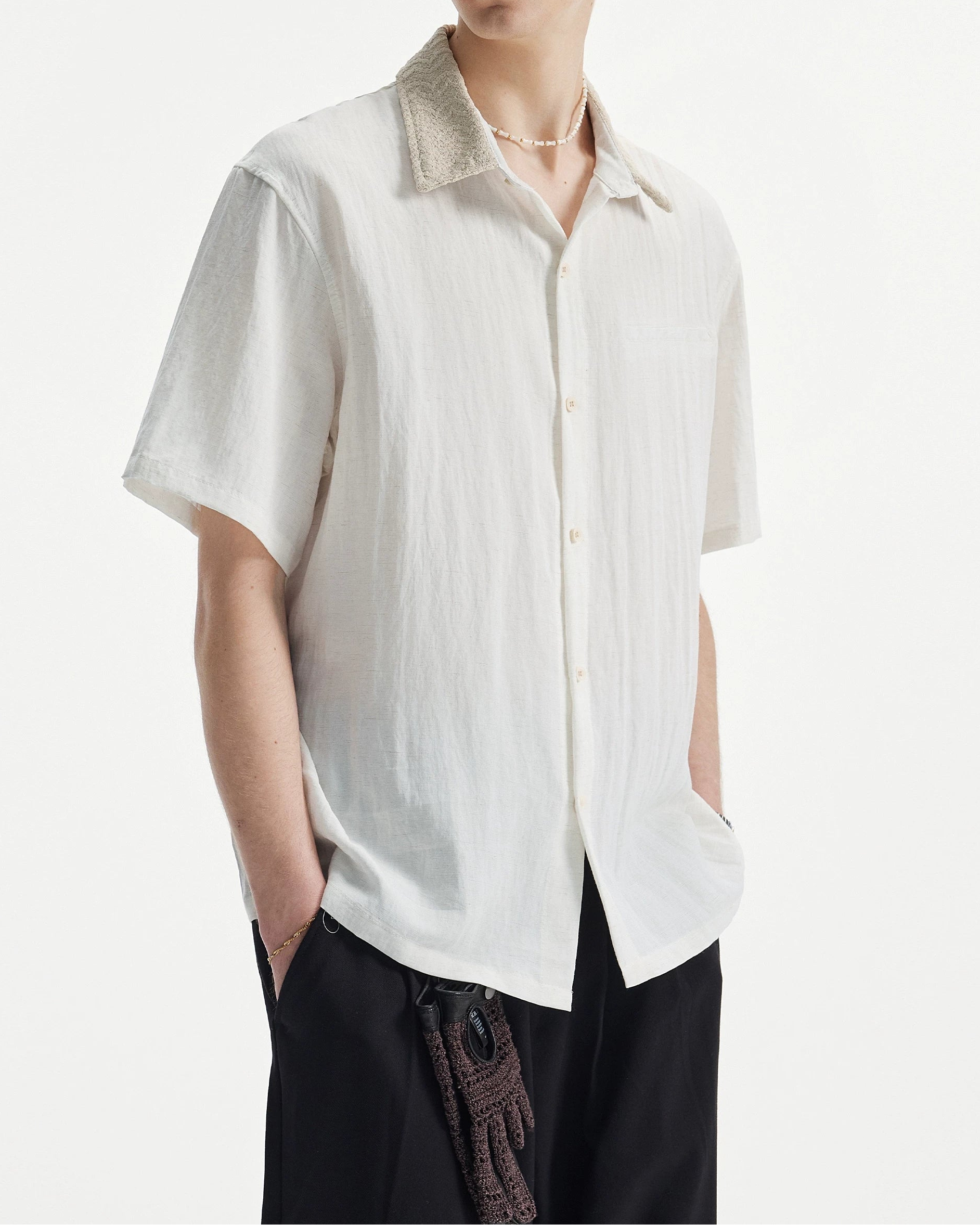 リネンテンセルジャカードラペルシャツ