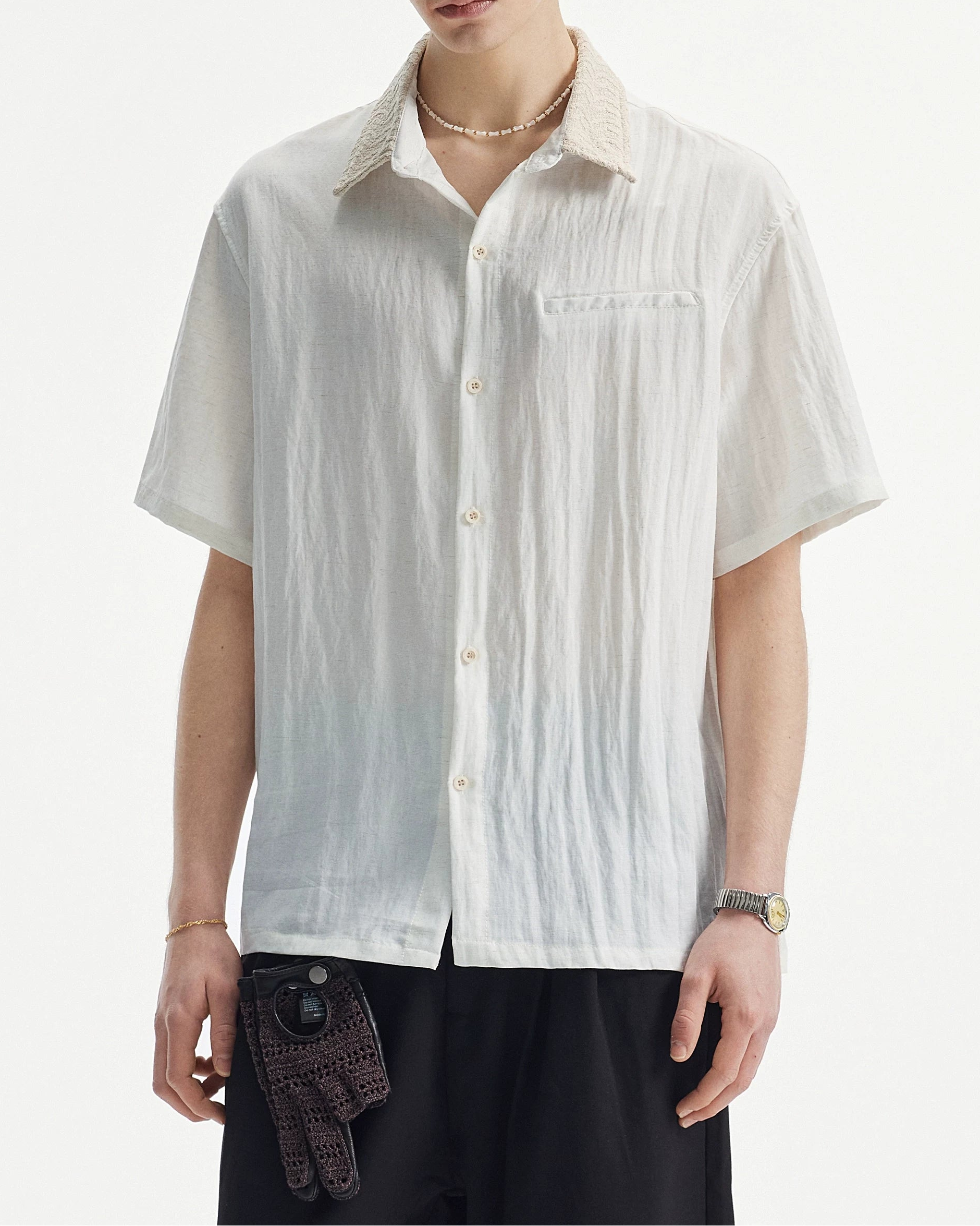 リネンテンセルジャカードラペルシャツ