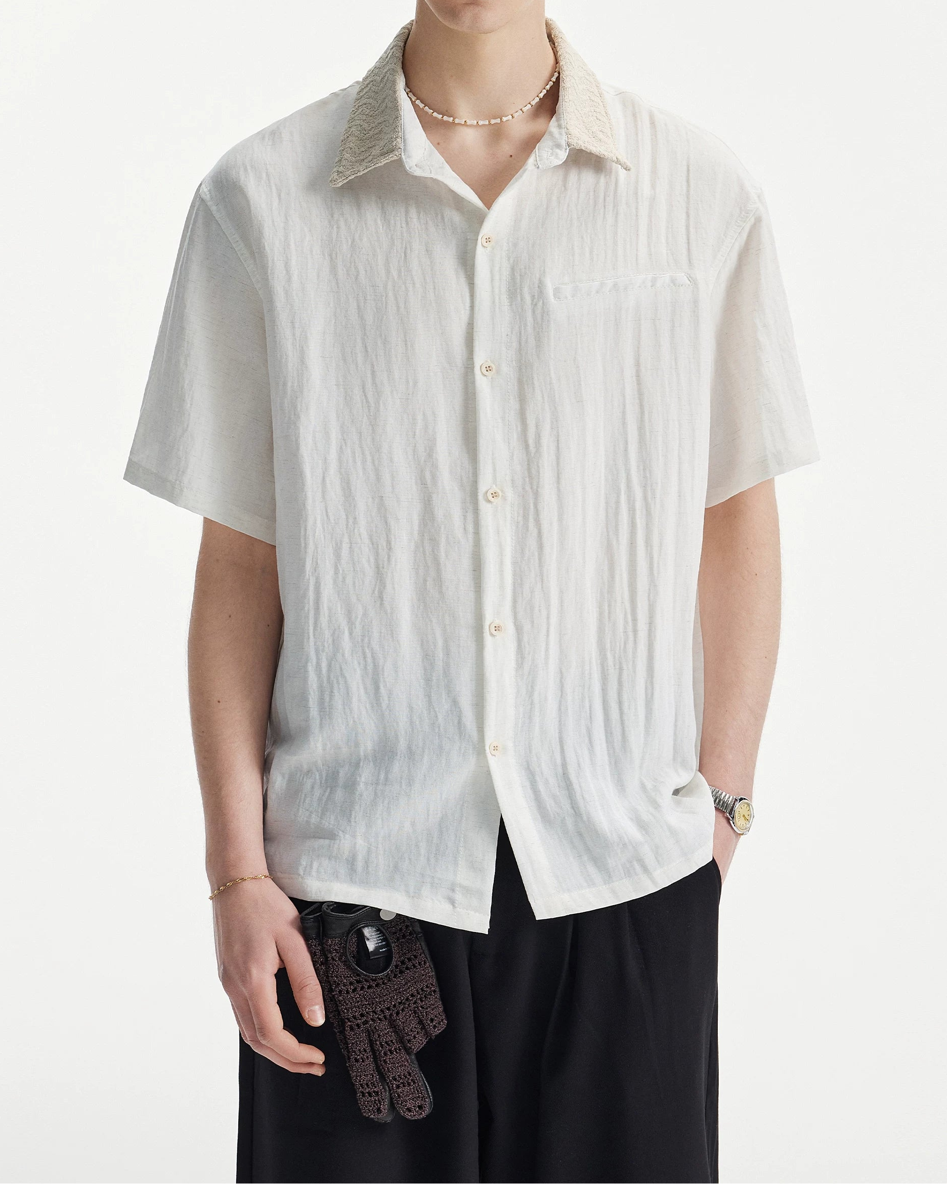 リネンテンセルジャカードラペルシャツ